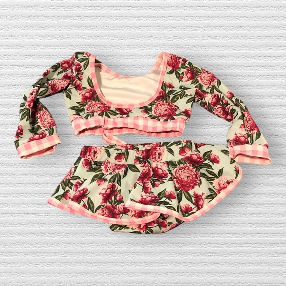 Peonies Skirt Bikini, Girls Bathing Suit, Girls 2 Piece Swimwear, - Picture 2 of 4